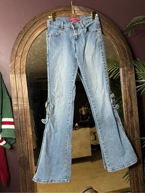 Hot Kiss Light Blue Flared Jeans with Side Buckle Detail